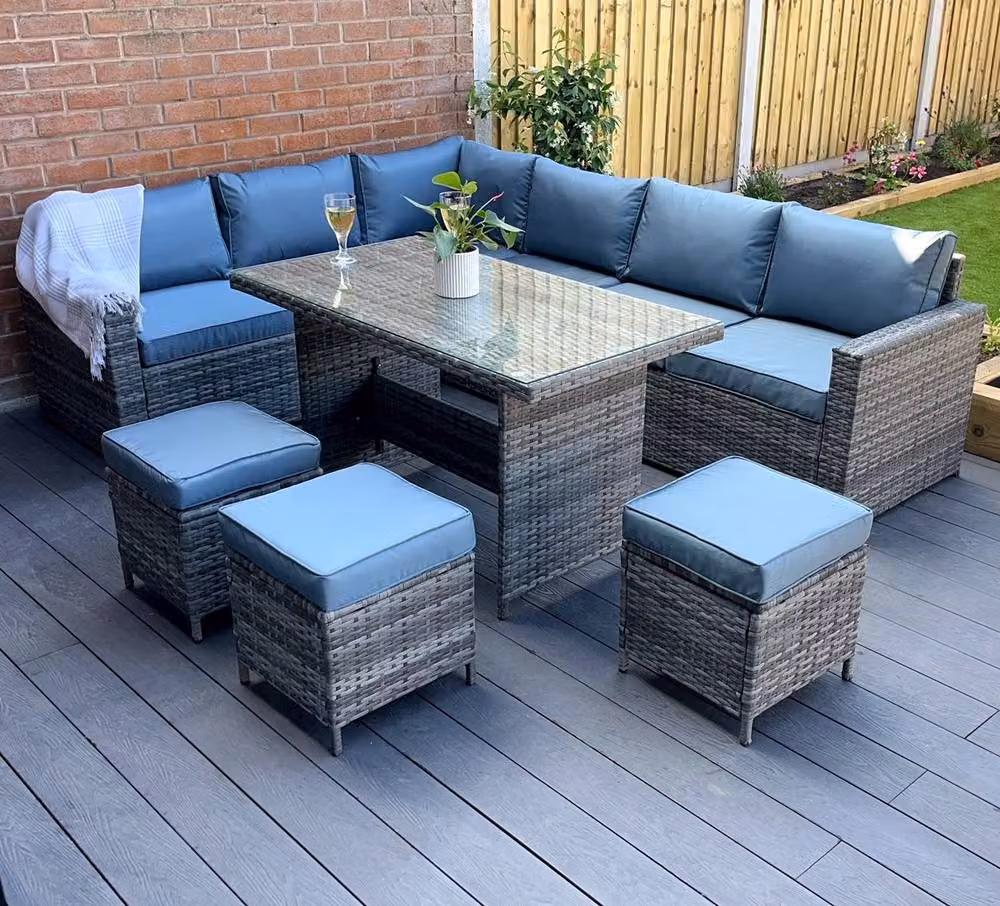 Outdoor Living Tarporley Grey 9 Seat Corner Rattan Dining Set with Rising Table – 3