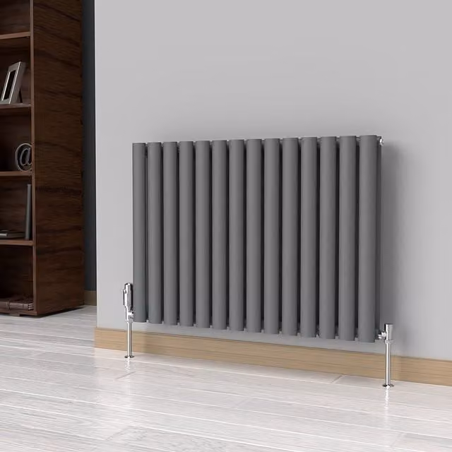 Lux Heat Oval Anthracite Grey Horizontal Wall Mounted Radiator W: 78 cm, H: 60 cm