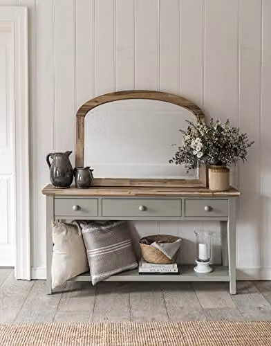 Statement Furniture Florence Console Table with 3 Drawers and Shelf in Green with Acacia Top, W/D/H: 143 x 32.5 x 76 cm – 4
