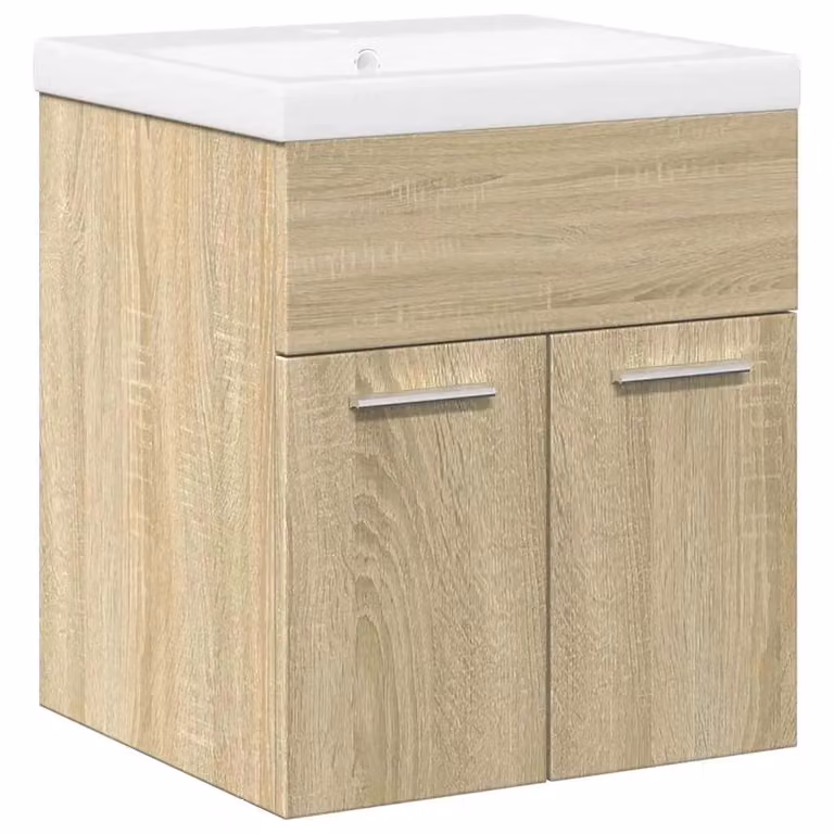 Berkfield Home 2 Piece Modern Brown Sonoma Oak Bathroom Furniture Set with Vanity Unit and MDF Doors