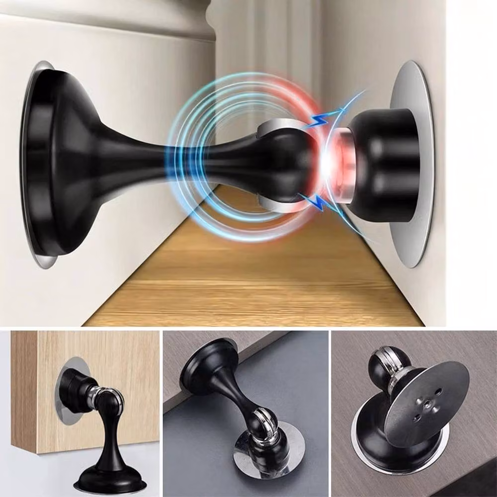 PAWNORA 2 Pack Stainless Steel Magnetic Door Stop Hook Holder Wedge in Black – 5