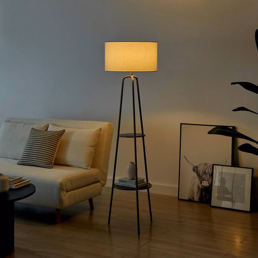FurnitureboxUK Andi Silver and White Metal Shelf Display Standing Floor Lamp – 2