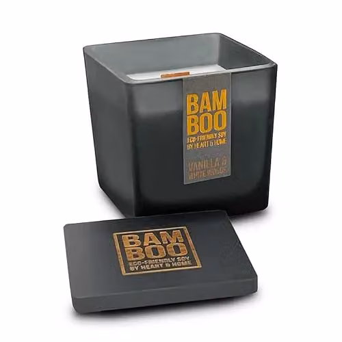 Heart & Home Bamboo Range Large Vanilla & White Woods Soy Wax Candle in Grey and White