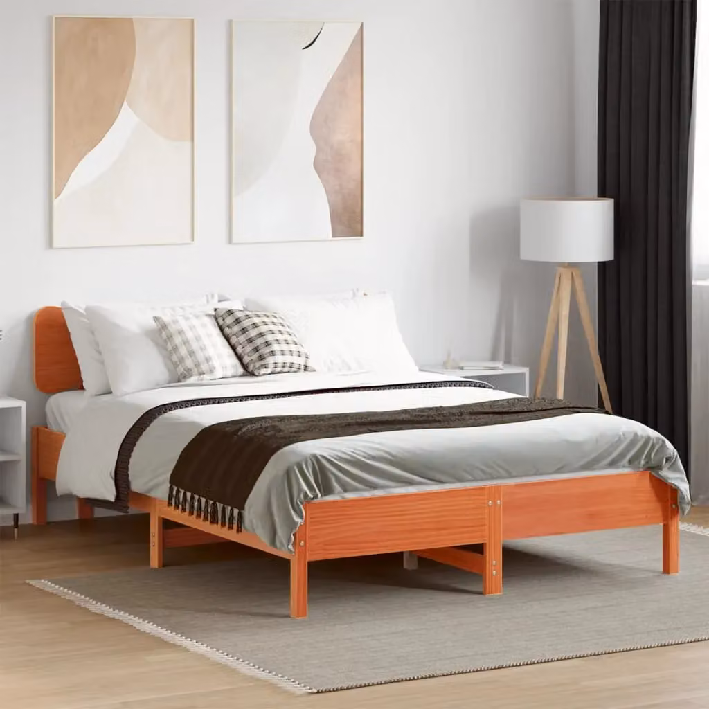 Berkfield Home Small Double Solid Wood Pine Bed Frame in Wax Brown, W/D/H: 120 x 200 cm – 2