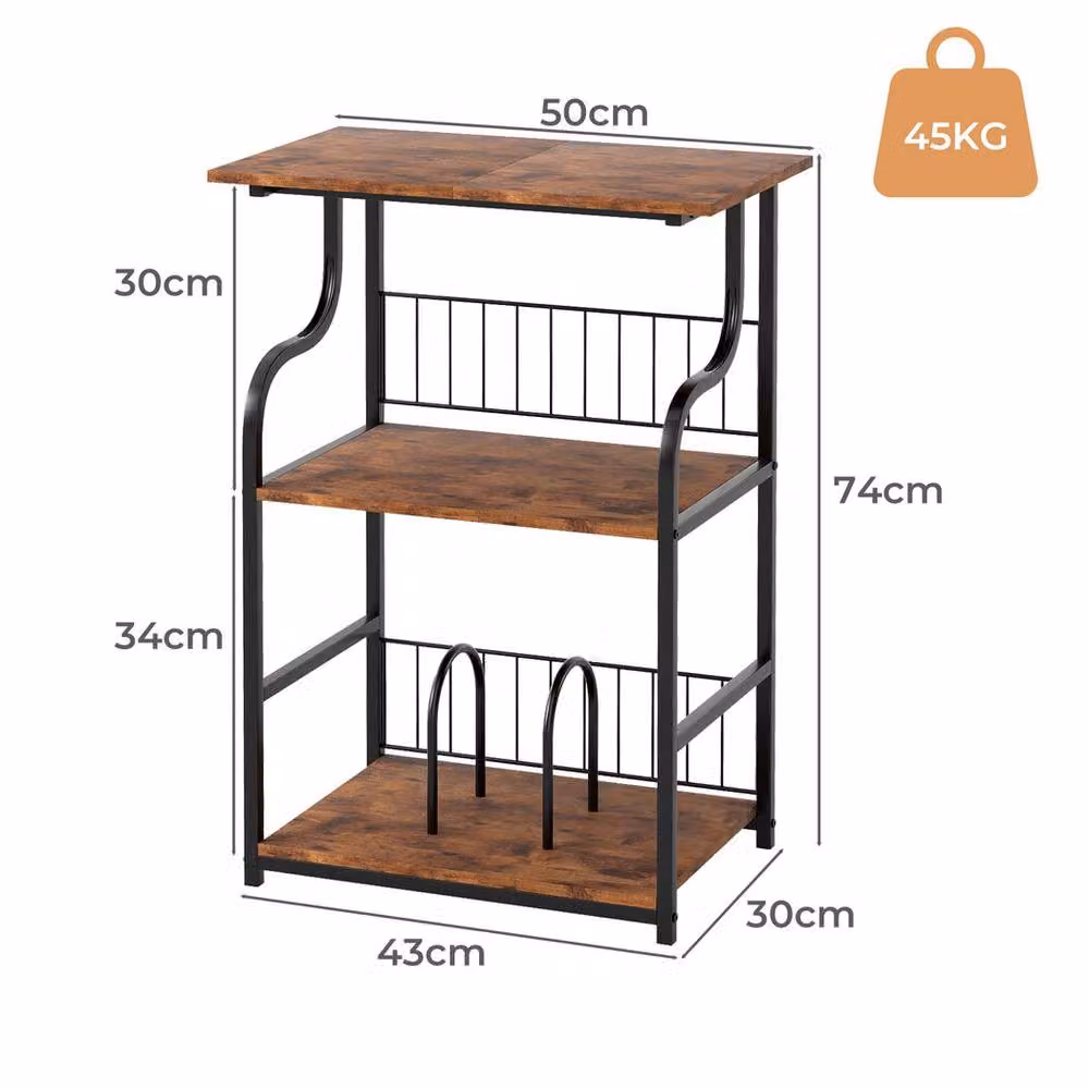 Levede 3-Tier Vintage Record Player Stand and Vinyl Storage Side Table in Brown and Black, W/D/H: 50 x 30 x 74 cm – 4