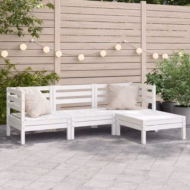 Berkfield Home 3-Seater Rustic White Solid Pine Garden Sofa with Footstool – 1