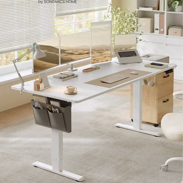 VASAGLE Electric Height Adjustable Standing Desk, White, W: 180 cm, D: 80 cm, H: 70 cm