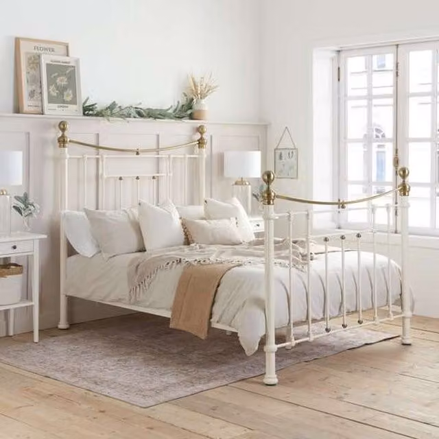 Birlea Bronte Metal Bed in Yellow and White, W/D/H: 140 x 200 cm