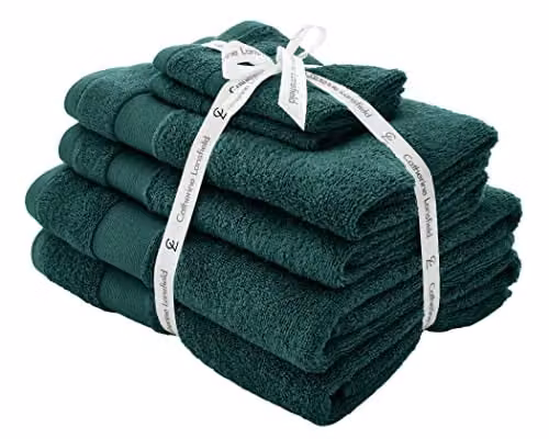 Catherine Lansfield 6 Piece Anti Bacterial Cotton Towel Set, Green, 500 gsm
