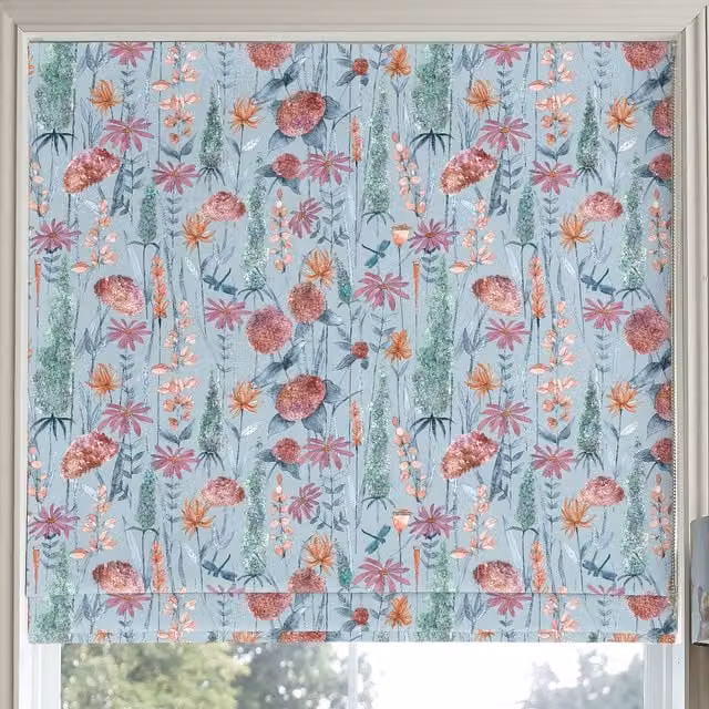Voyage Maison Florabunda Made to Measure Blackout Roman Blind in Cornflower Blue Floral Pattern