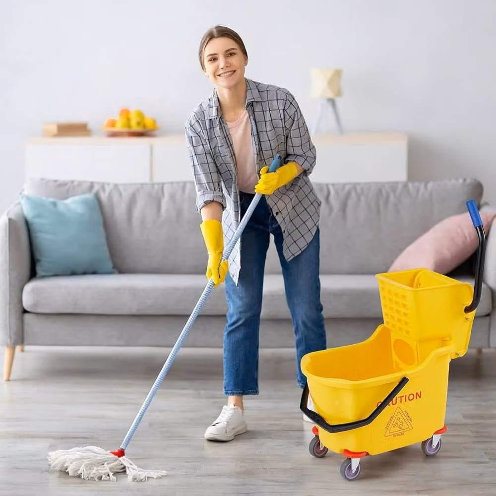 London Boutique 32L Commercial Mop Bucket with Side Press Wringer in Yellow – 3