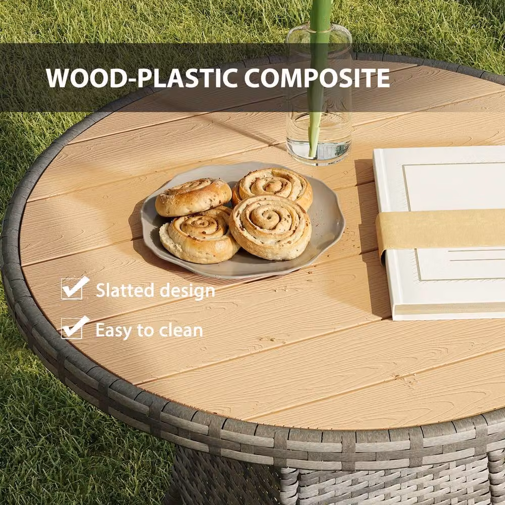 OUTSUNNY Outdoor PE Rattan Dining Table with Wood-Plastic Composite Top in Sand, W/D/H: 70 x 70 x 73 cm – 4