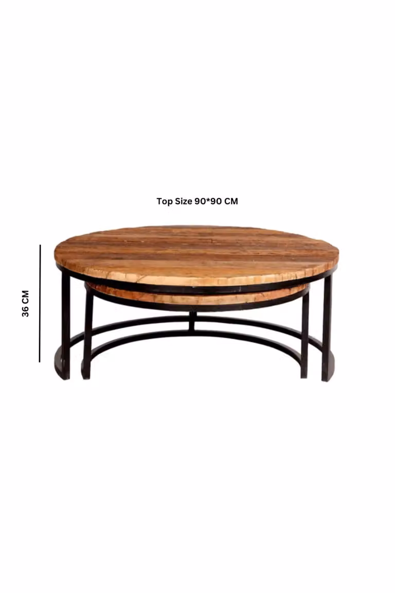 IH Design Arabella Set of 2 Round Nesting Coffee Tables in Brown Wood and Metal