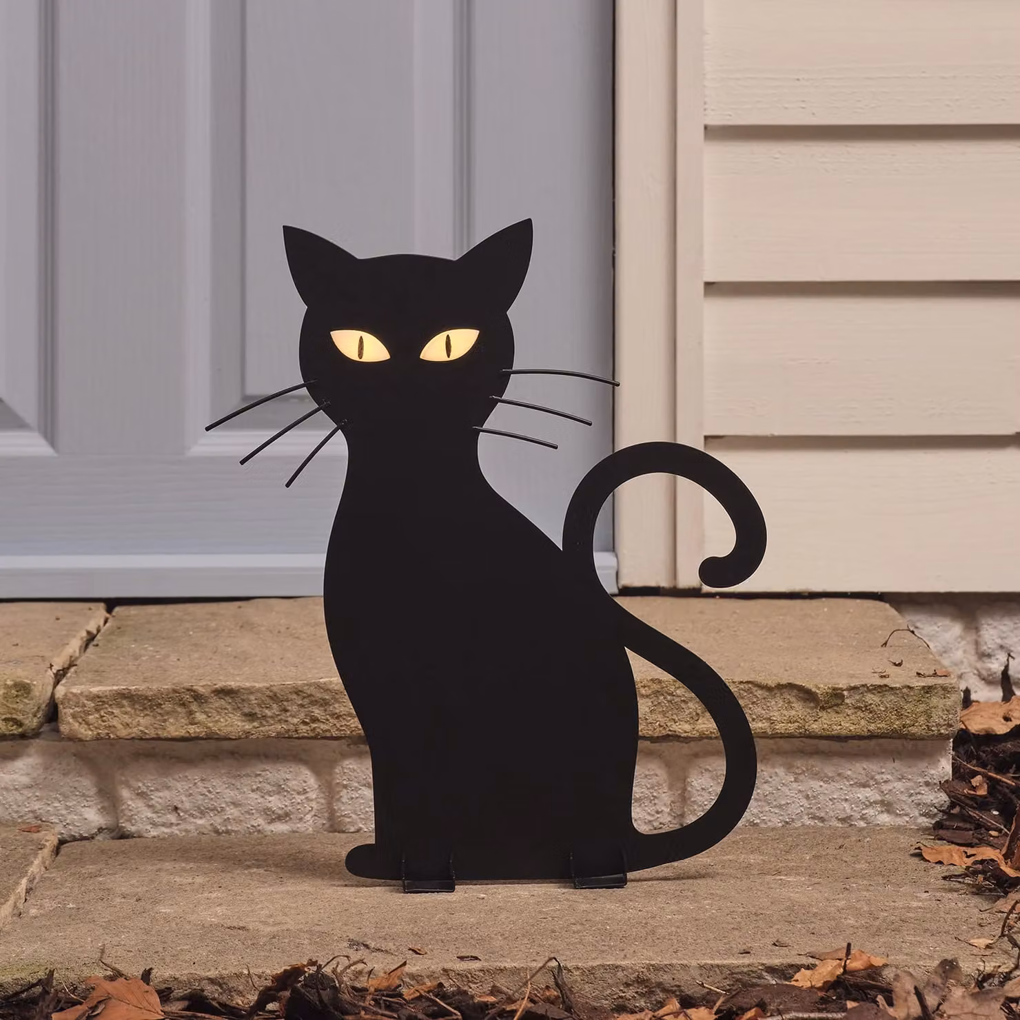 Lights4fun Always Watching Caleb Cat Outdoor Halloween Silhouette Stake Light with LED Eyes in Black and White