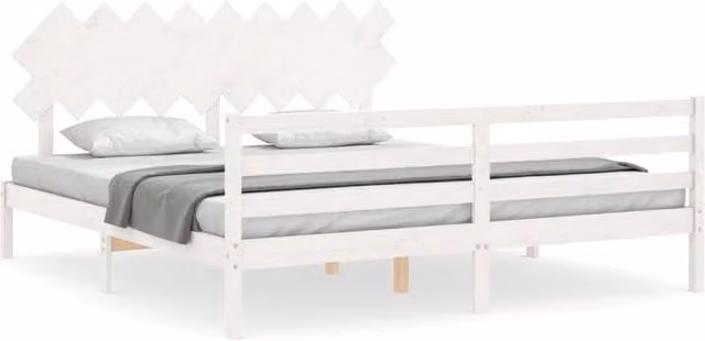 Berkfield Home Super King Size Solid Pine Wood Bed Frame with Headboard in White