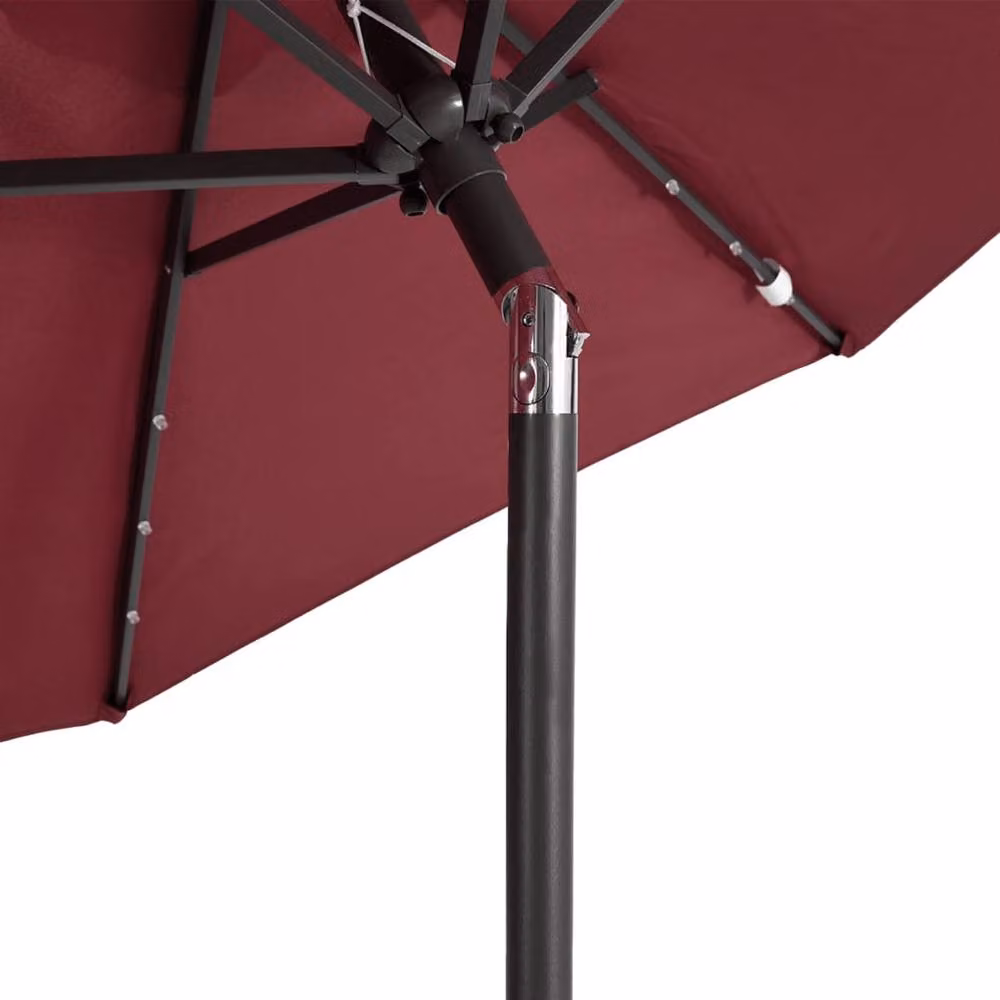 Berkfield Home Garden Parasol with LEDs and Steel Pole, Bordeaux Red, W/D/H: 225 x 225 x 212 cm – 4