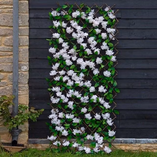 Garden Mile White Cherry Blossom Wall-Mounted Trellis, W/H: 90 x 180 cm, Green and White