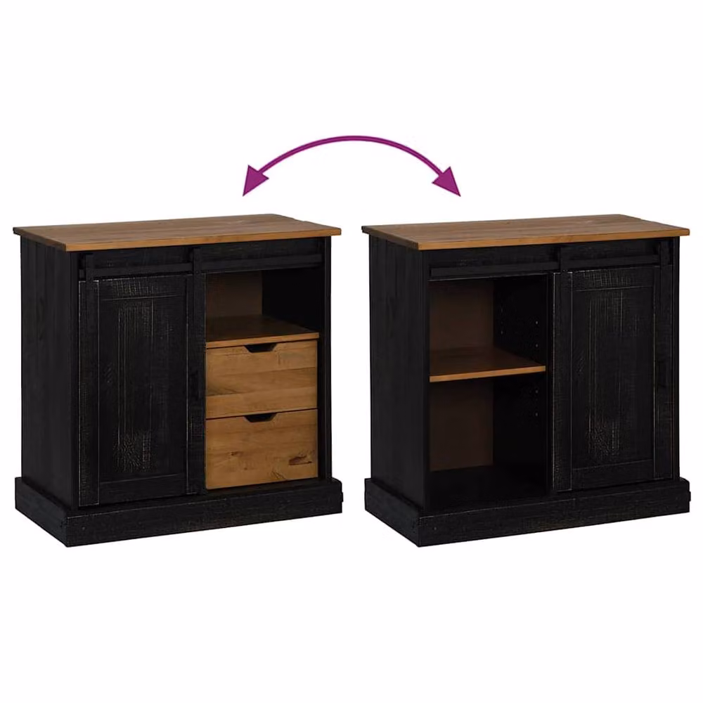 Berkfield Home HALDEN Sideboard with Sliding Door in Black Solid Pine Wood, W/D/H: 80 x 40 x 80 cm – 5