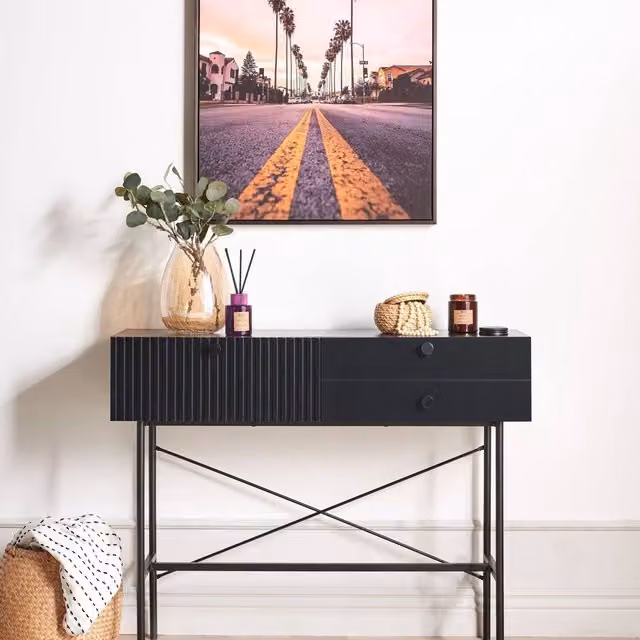 Wyld and Coco 3-Drawer Console Table in Black MDF, W: 100 cm, D: 30 cm