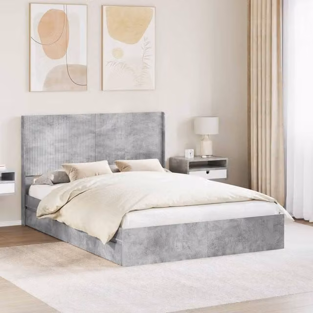 Berkfield Home Modern Upholstered Bed Frame with Headboard and Lift Up Storage, Grey, W: 150 cm, D: 200 cm