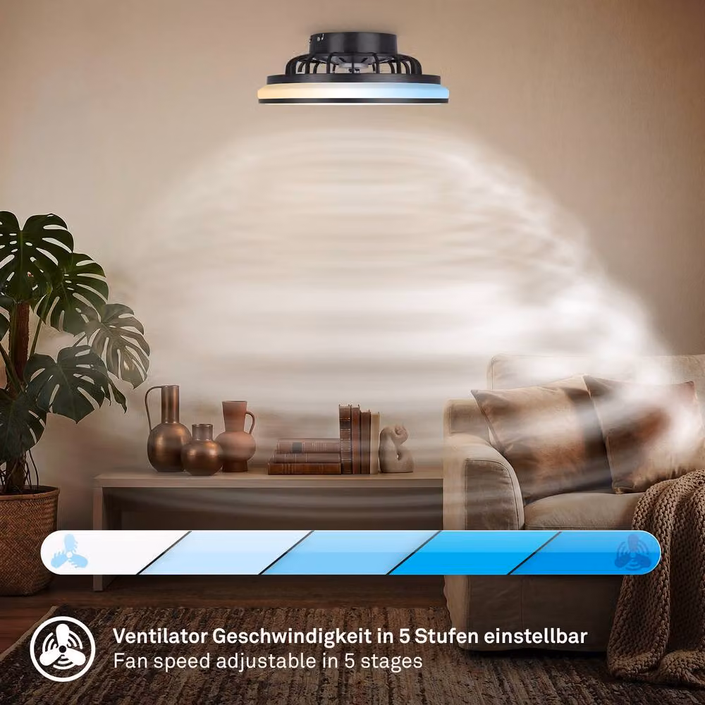 Briloner Black 24W CCT Dimmable LED Ceiling Light with Fan and Remote Control – 8