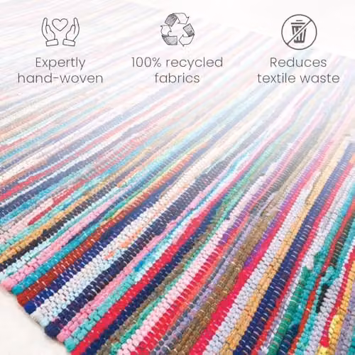 Allure Bath Fashions Multicoloured Patchwork Woven Rag Rug, W/D/H: 70 x 140 cm – 3
