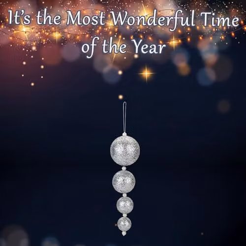 VFM e-Store Silver Christmas Bauble Hanging Tree Ornaments, Pack of 4, W/D/H: 31 x 9.2 x 9.2 cm – 3
