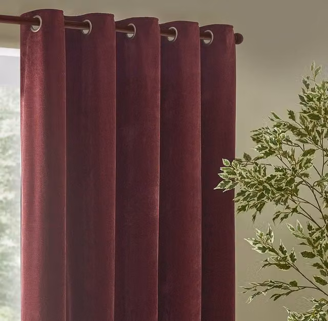 Make It A Home Heavy Chenille Velvet Room Darkening Eyelet Curtains in Beetroot, H: 229 cm, W: 168 cm