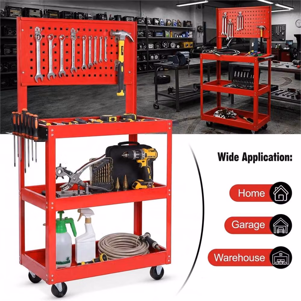 NESTLUNE 3 Tier Heavy Duty Rollable Tool Storage Trolley Cart in Red – 5