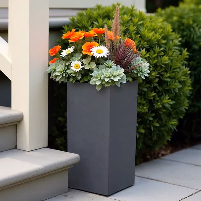 Idealist Set of 2 Tall Stone Garden Planters in Slate Grey and White