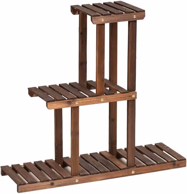 VOGREX 3-Tier Wooden Plant Stand in Brown, W/D/H: 81 x 25 x 75 cm