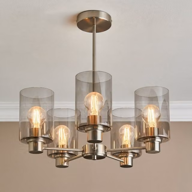 Pagazzi Kingsholm 5 Light Semi Flush Ceiling Light in Silver Satin Nickel