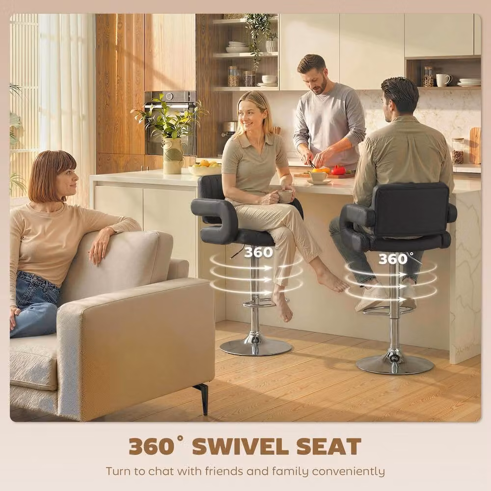 STILVORA Set of 2 Black Synthetic Leather Adjustable Swivel Bar Stools with Armrests – 4