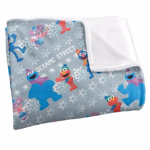 LOGOVISION Sesame Street Holiday Snow Character Pattern Super Soft Fleece Blanket, Multicolour – 3