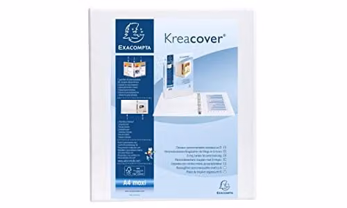 EXACOMPTA Kreacover Pack of 10 Customisable A4 Maxi 4 Ring Binders, White, Spine: 47 mm, Ring Diameter: 25 mm