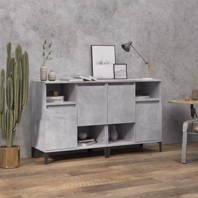 Berkfield Home Set of 2 Concrete Grey Engineered Wood Sideboards, W/D/H: 60 x 35 x 70 cm