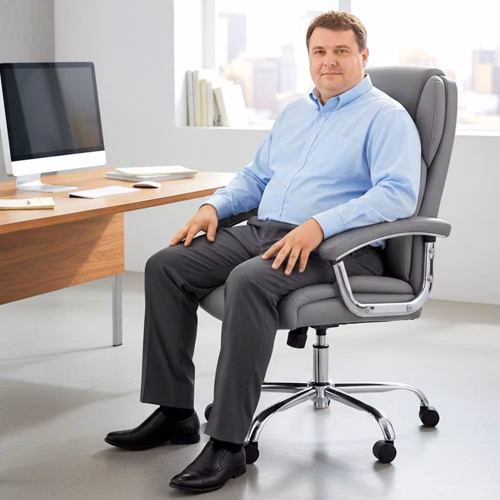 Rolipo Grey PU Leather Executive Office Chair for Big and Tall Users with Armrests – 8