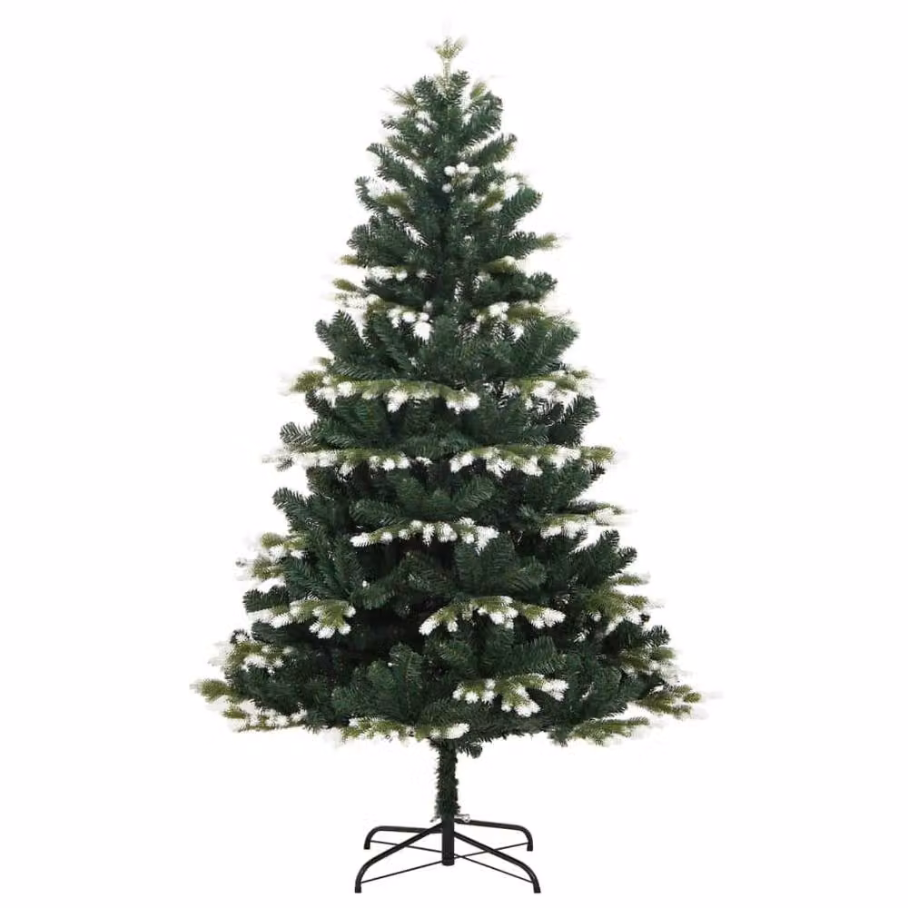 Berkfield Home Beautiful Artificial Hinged Christmas Tree with Flocked Snow in Green and White, Height: 210 cm – 3