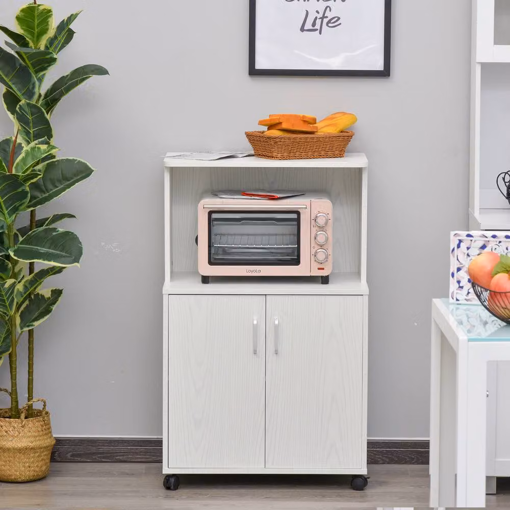 STILVORA Modern White Kitchen Appliance Housing Unit with Hinged Doors and Internal Shelves, W/D/H: 57.0 x 26.0 x 97.0 cm – 2