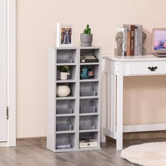 HOMCOM Set of 2 Grey Modern Wall Mounted CD Media Display Cube Shelves