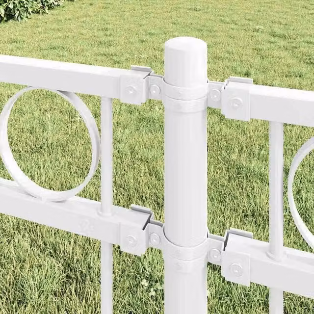 Berkfield Home White Steel Garden Fence, W: 170 cm, H: 150 cm