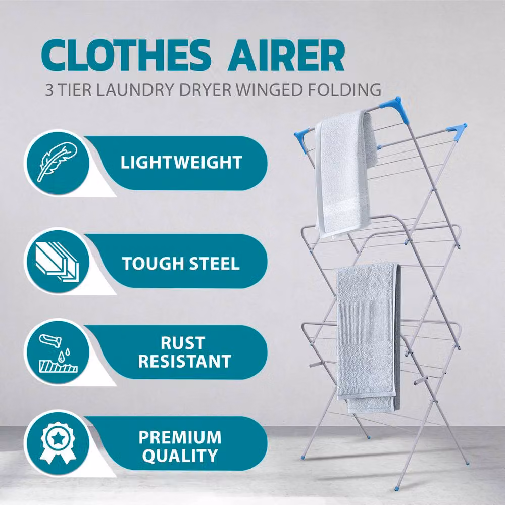 Crystals 3 Tier Folding Metal Clothes Airer in Silver for Indoor and Outdoor Laundry Use – 2