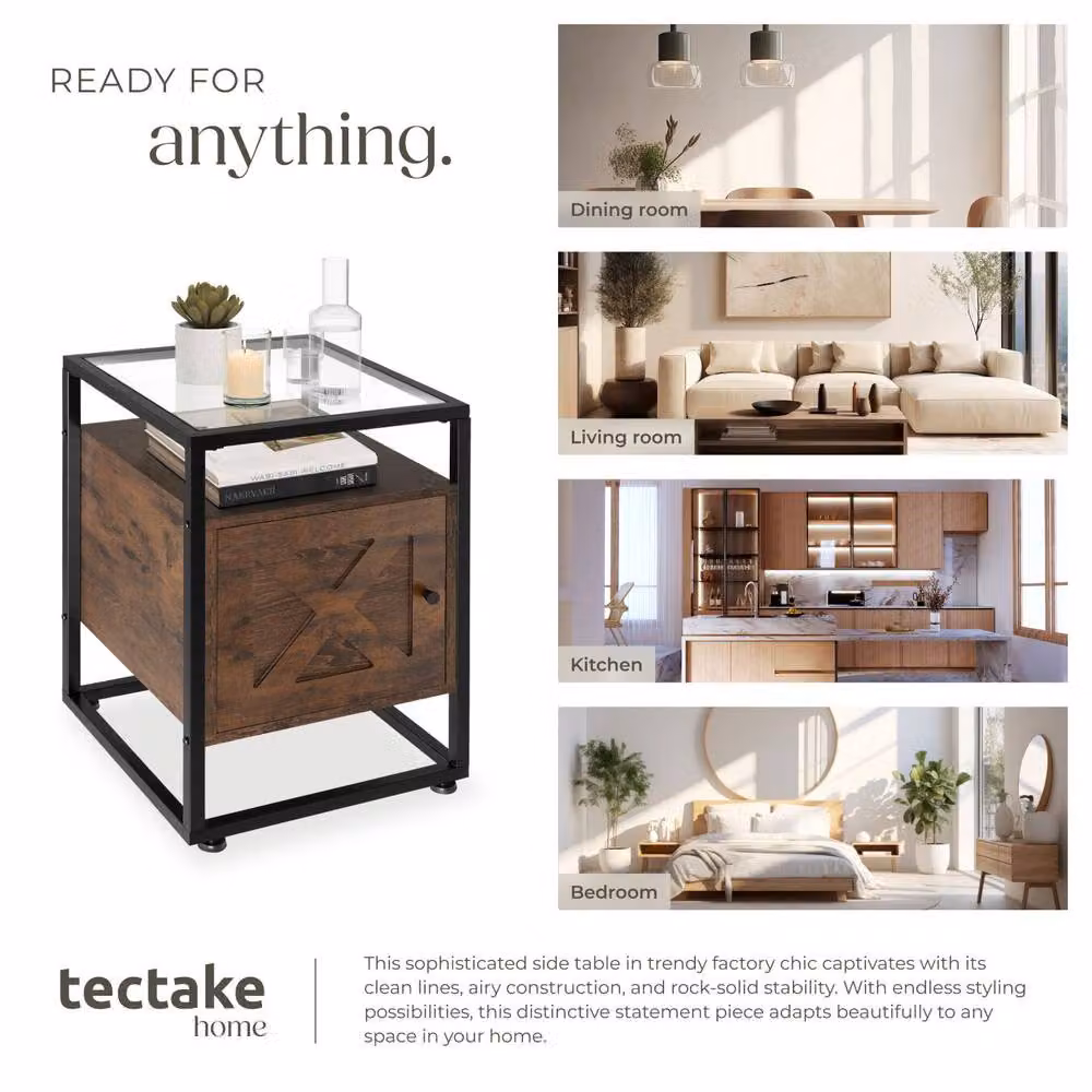 tectake Kidderminster Bedside Table with Shelf and Cupboard in Brown, W/D/H: 40 x 43 x 60.5 cm – 7