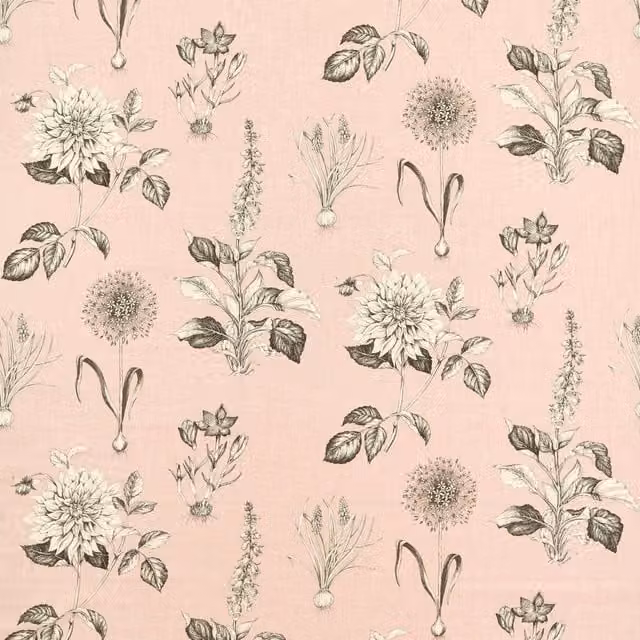 Clarke & Clarke Roseraie Floral Fabric in Blush Pink