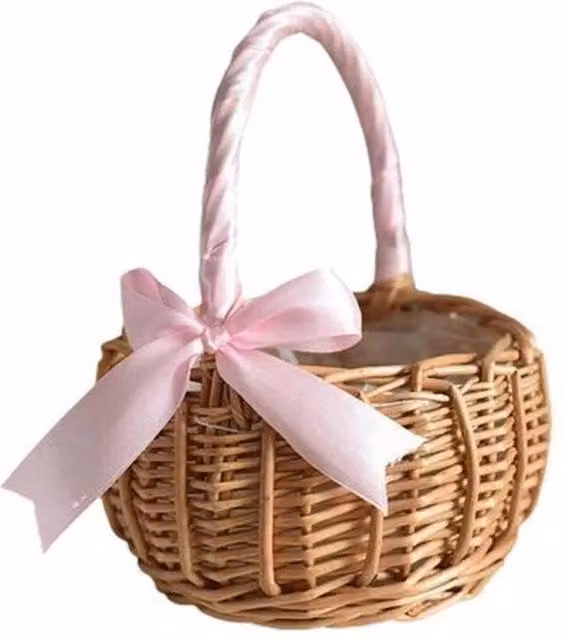 PAWNORA Pink-S Open Weave Rattan Storage Basket in Natural and Beige