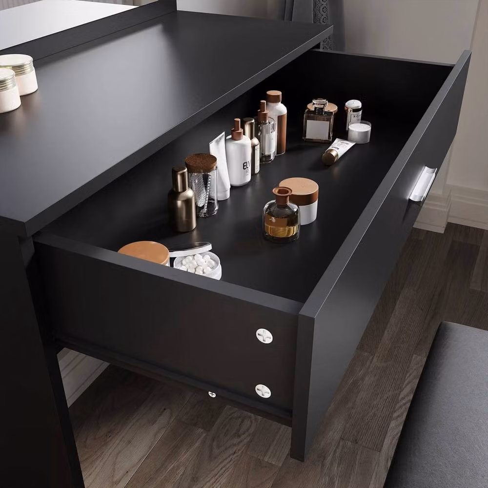 ERGOVEXA Black LED Hollywood Style Dressing Table and Makeup Vanity Set with Mirror and Storage Drawer – 3