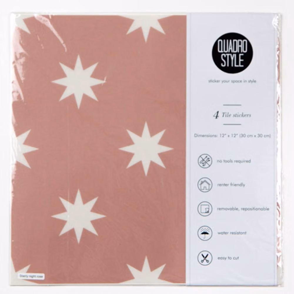 Quadrostyle Starry Night Rose Pink Floral Adhesive Wall and Floor Vinyl Tile Stickers, Pack of 4, W/D/H: 30 x 30 x 0.36 cm – 2