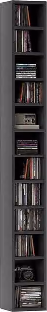 FORGEVIO 204 CD Storage Tower, 12-Tier Tall Freestanding Unit in Black Matt