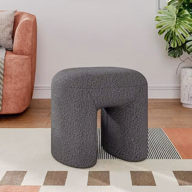 Livingandhome Grey Bouclé Upholstered Footstool
