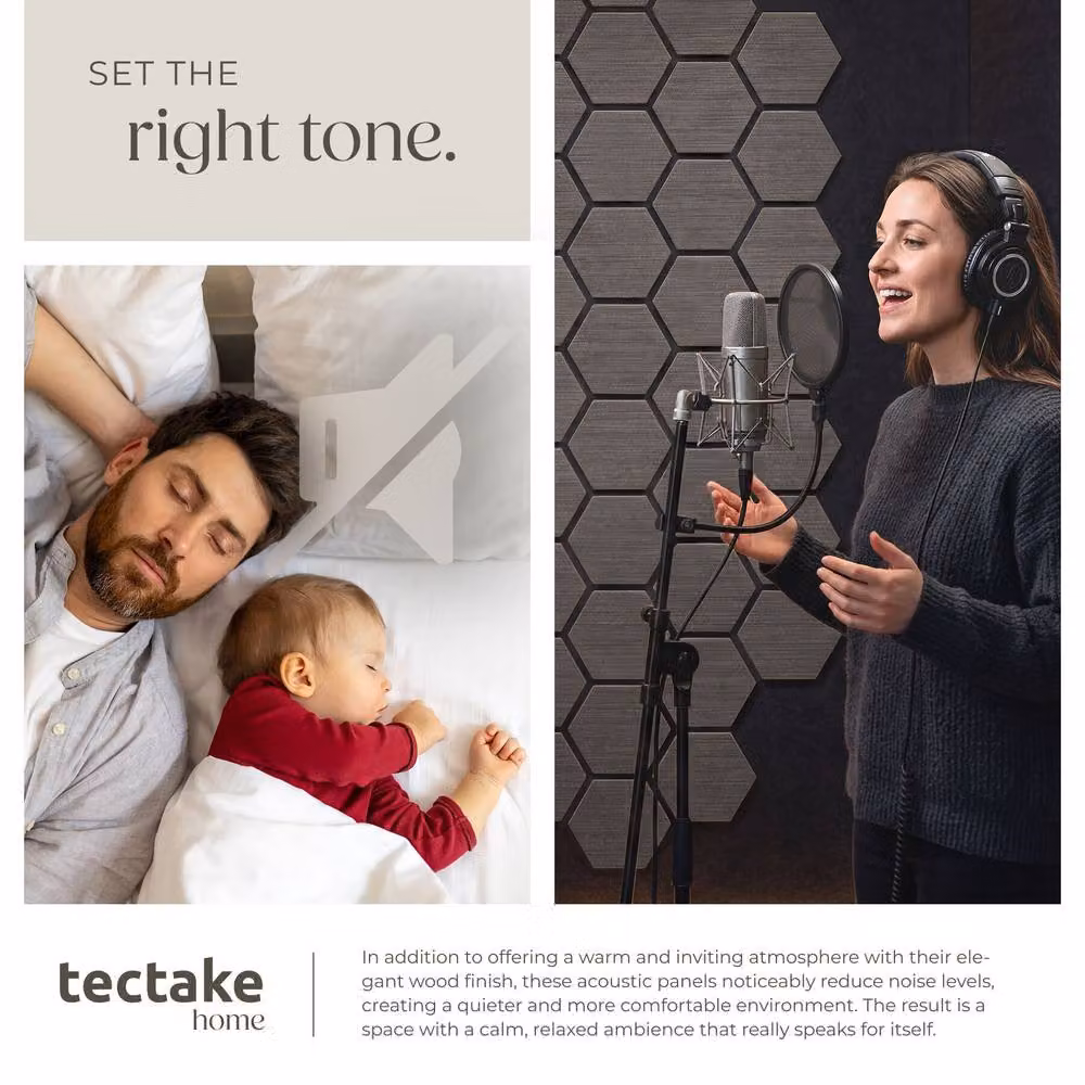 tectake Oak Gray Sound-Absorbing Acoustic Felt Wall Panels in Grey – 5